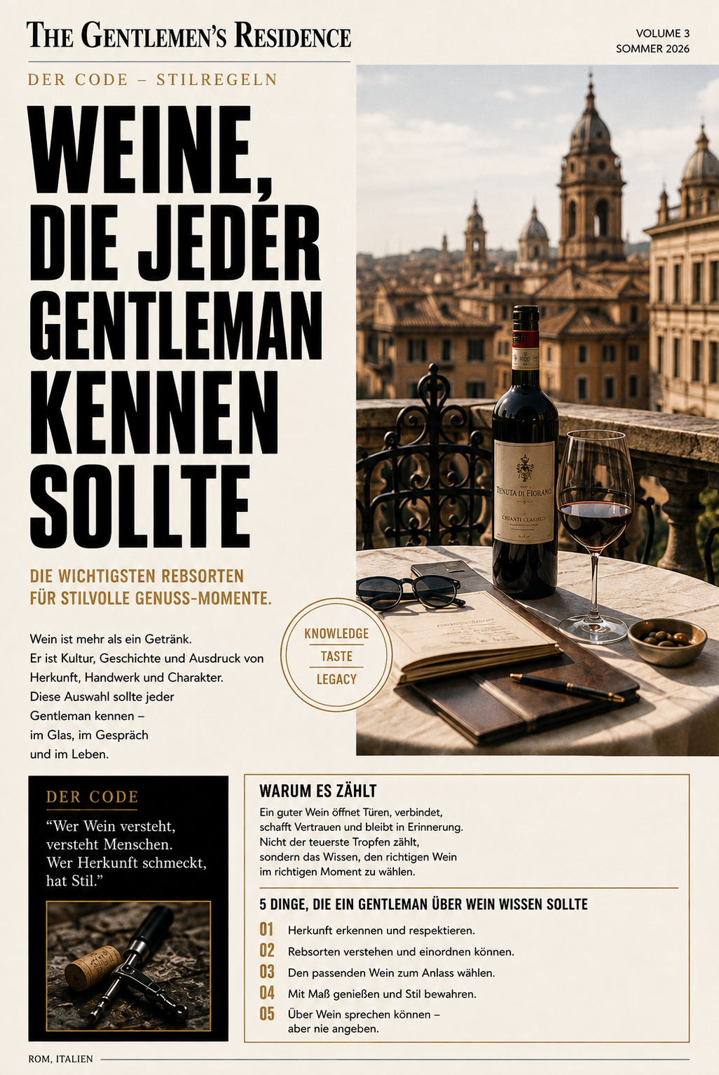 Weine die jeder Gentleman kennen sollte. Die wichtigsten Rebsorten