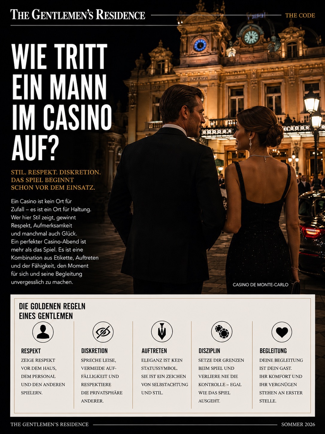 Wie tritt ein Mann im Casino auf? Hier der Kodex im Beitrag.