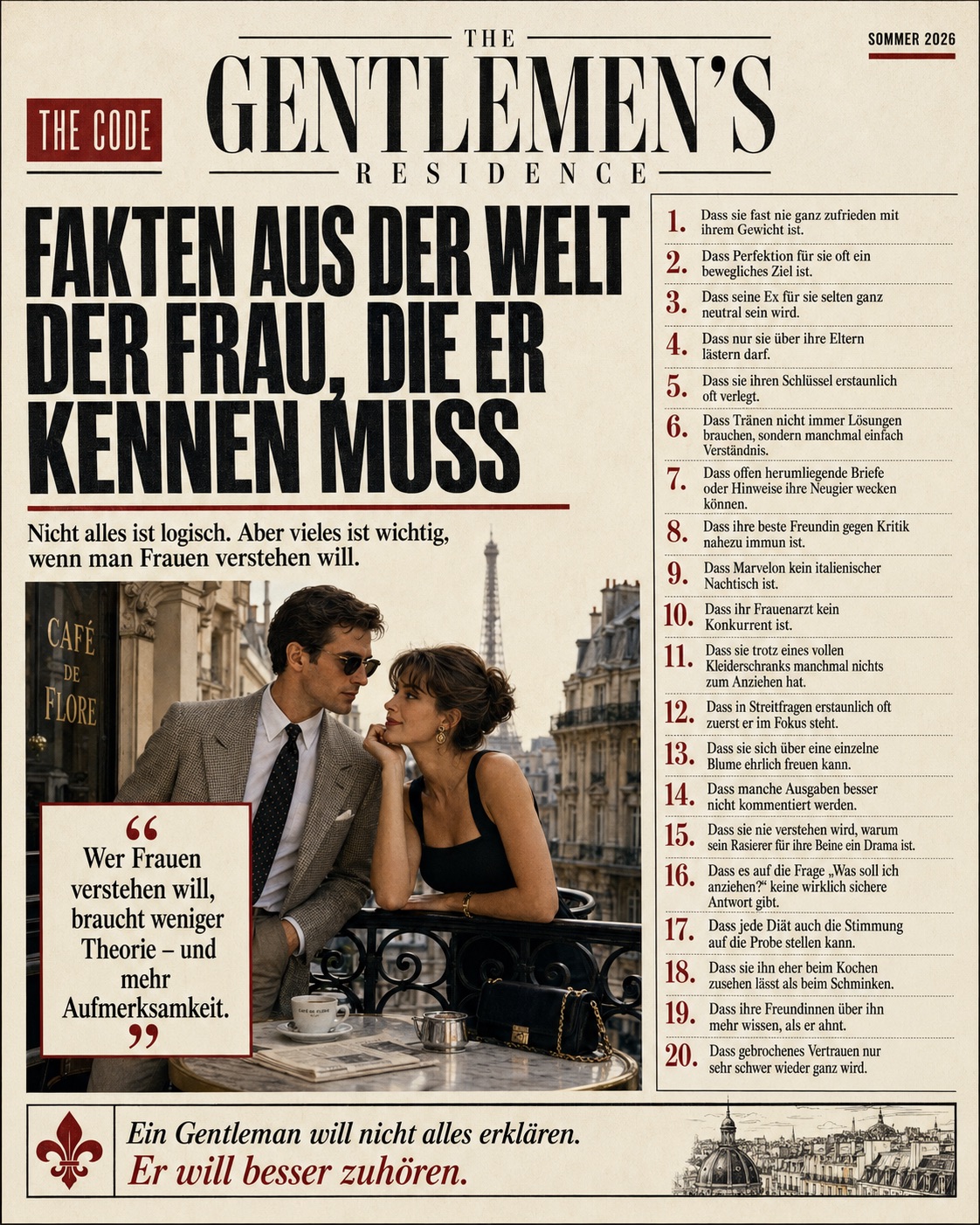 Fakten aus der Welt der Frau die er kennen muss.
