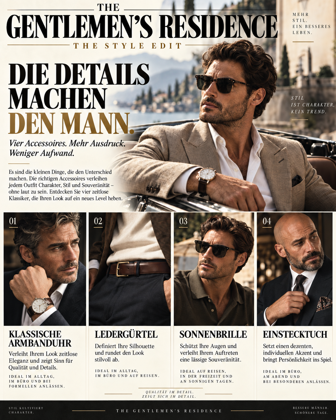 Die Details machen den Mann. Essentials die das Outfit aufwerten.